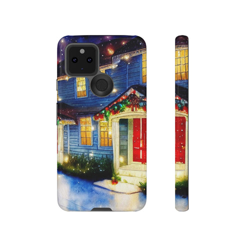 Festive Christmas Decorations on a Row of Townhomes - Impact Resistant Phone Case Google Pixel 5 5G Glossy